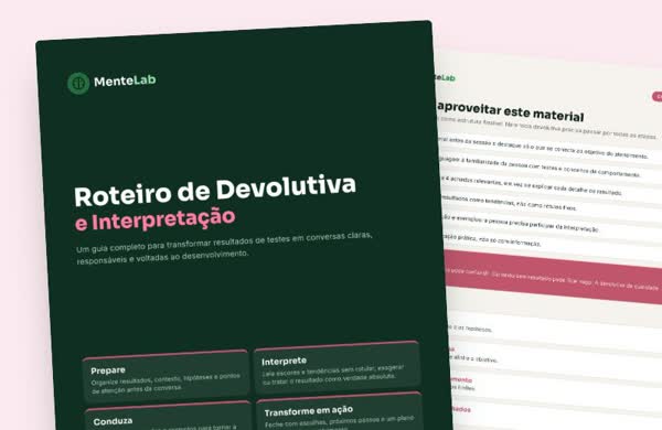 Capa e página do roteiro de devolutiva