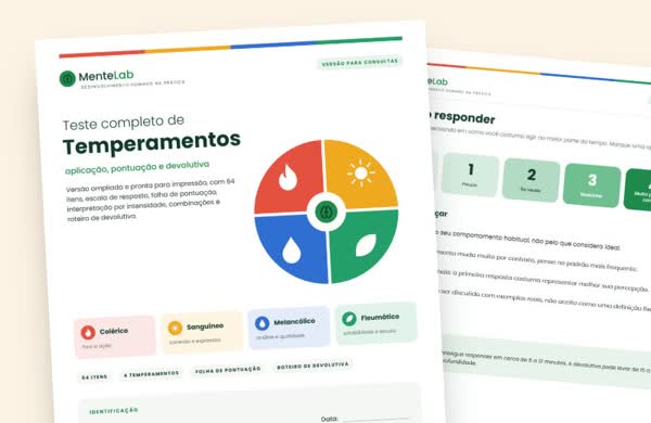 Capa e página de instruções do teste dos Temperamentos