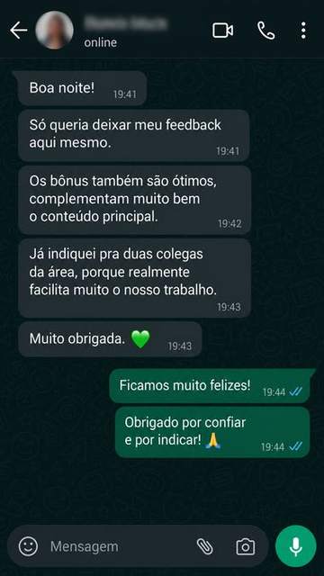 Depoimento recebido no WhatsApp